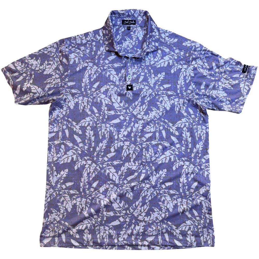 Bad Birdie Mens Large Purple Tropical Palm Leaf Performance Golf Polo Shirt L